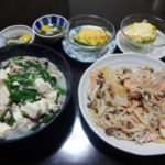 鮭のチャンチャン焼きと麻婆豆腐の献立